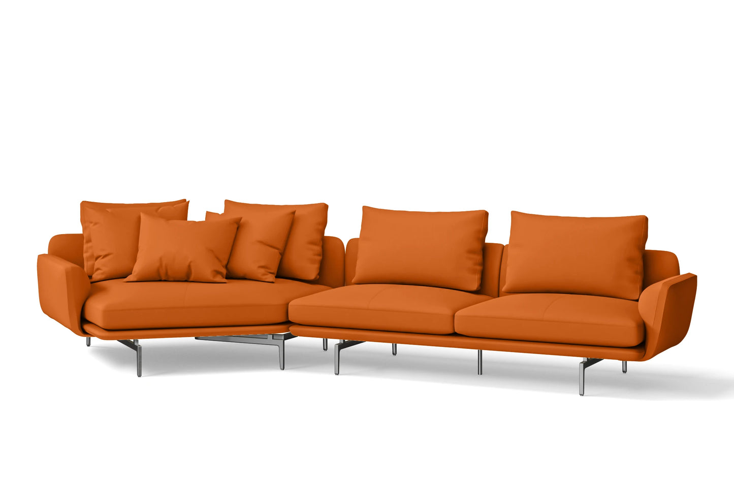 Legnano 4 Seater Left Hand Facing Chaise Lounge Corner Sofa Orange Leather