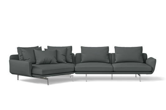 Legnano 4 Seater Left Hand Facing Chaise Lounge Corner Sofa Slate Leather