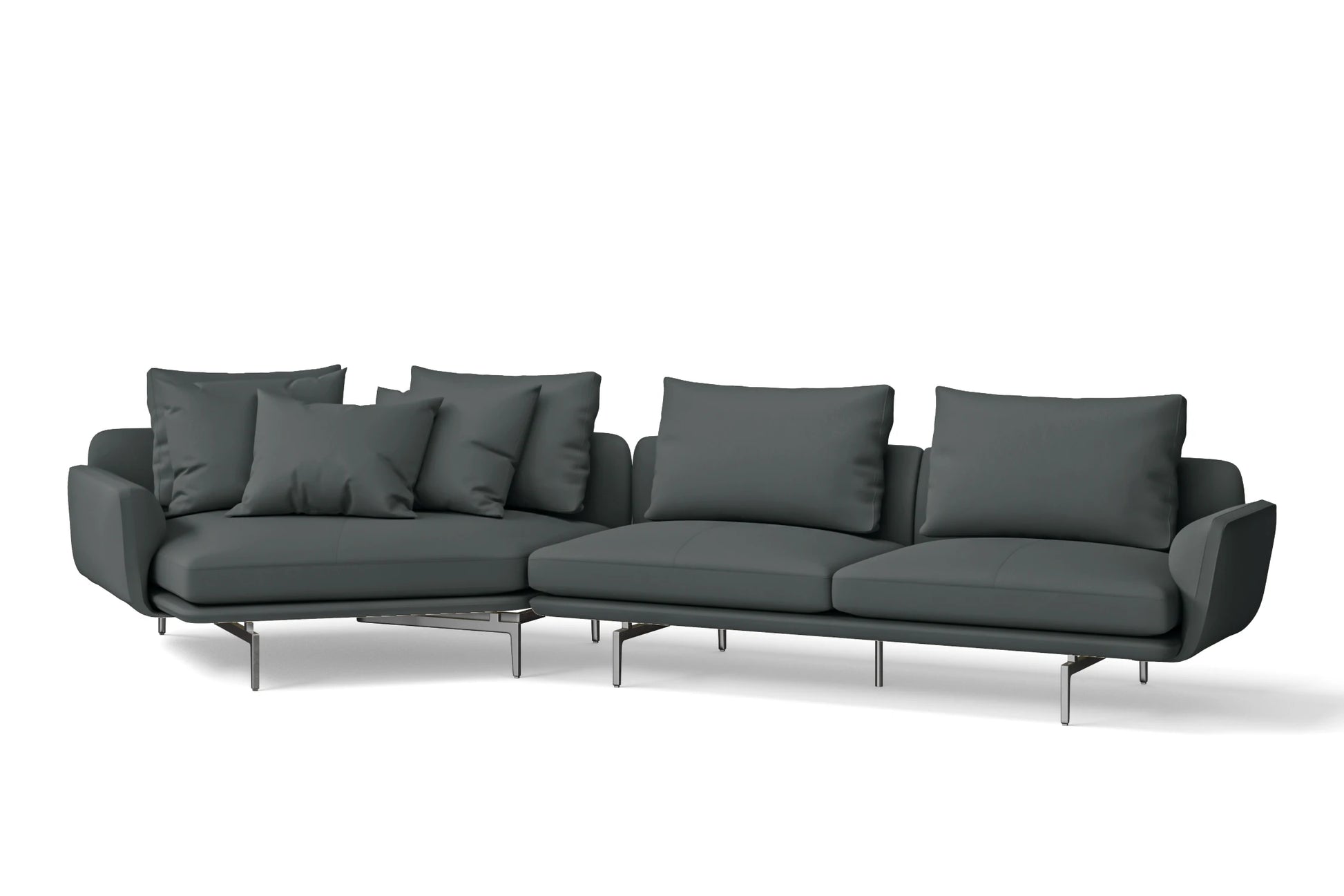 Legnano 4 Seater Left Hand Facing Chaise Lounge Corner Sofa Slate Leather