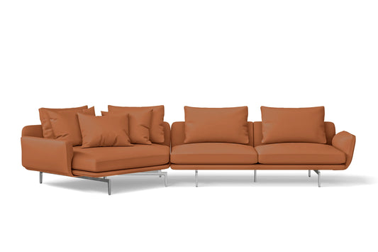 Legnano 4 Seater Left Hand Facing Chaise Lounge Corner Sofa Tan Brown Leather