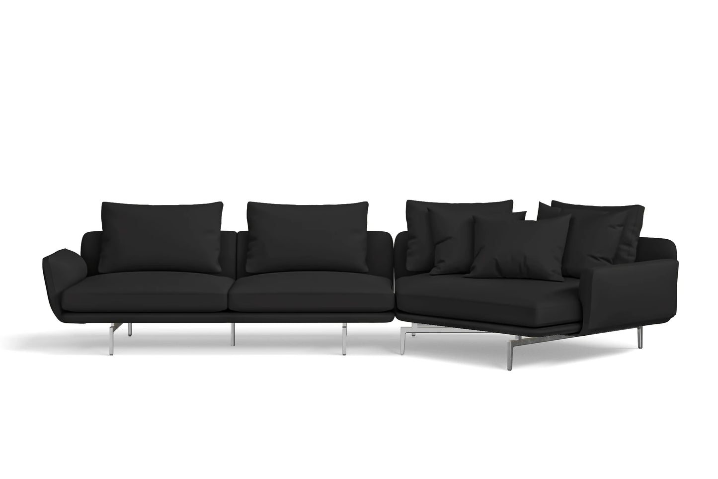 Legnano 4 Seater Right Hand Facing Chaise Lounge Corner Sofa Black Leather