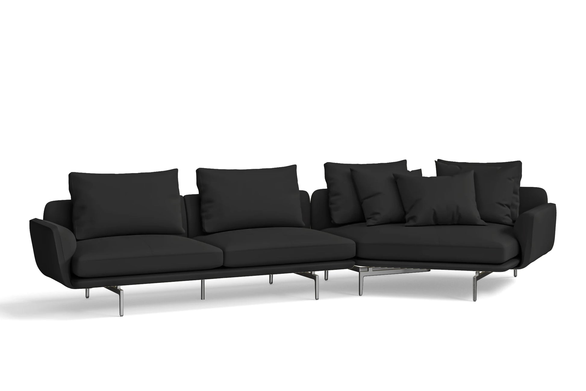 Legnano 4 Seater Right Hand Facing Chaise Lounge Corner Sofa Black Leather