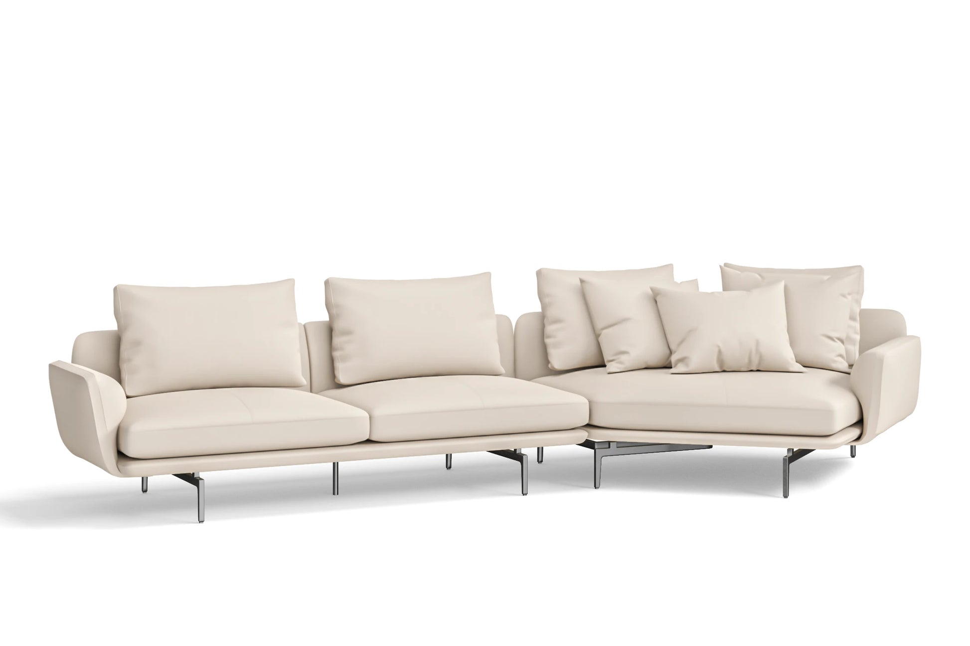 Legnano 4 Seater Right Hand Facing Chaise Lounge Corner Sofa Cream Leather