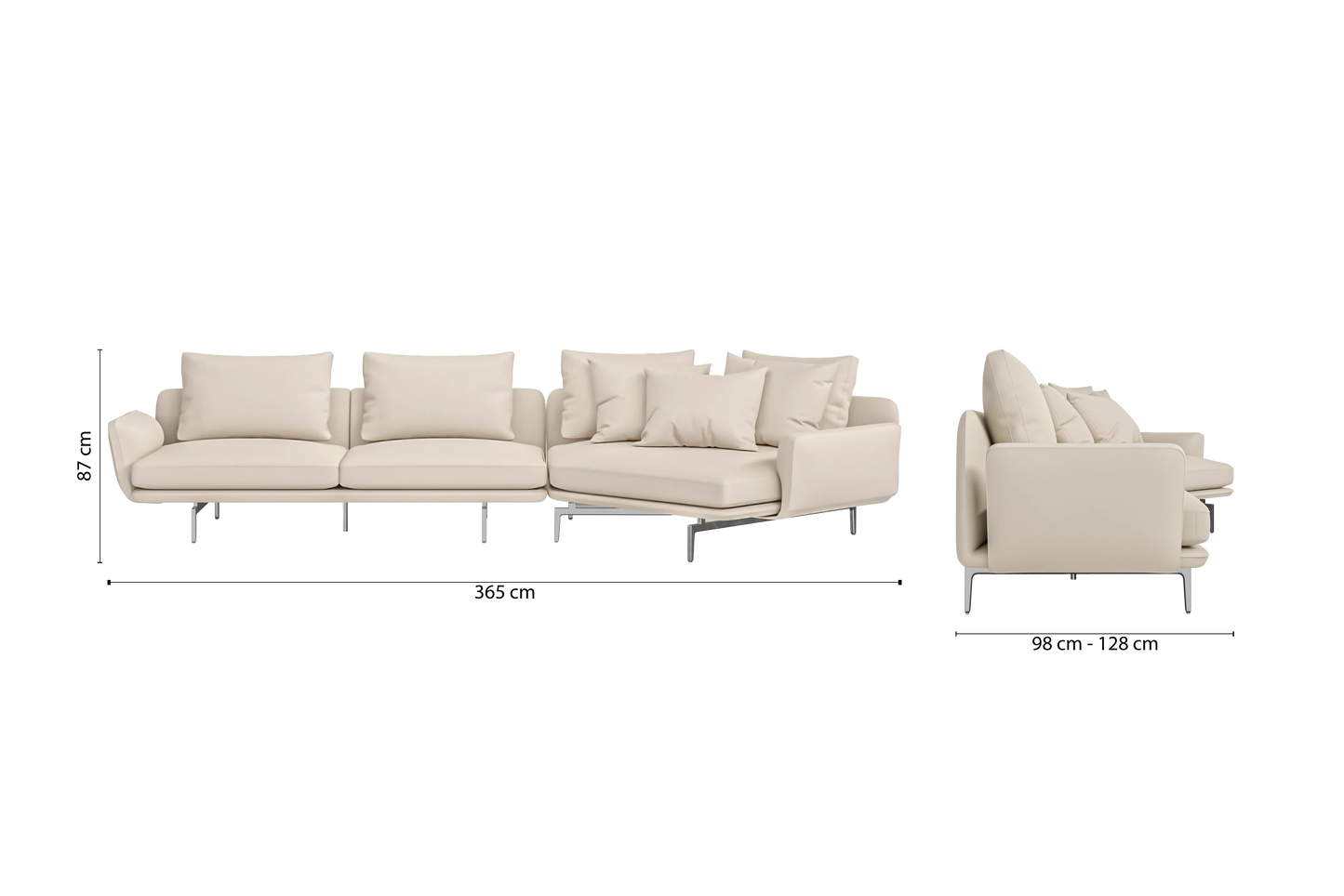 Legnano 4 Seater Right Hand Facing Chaise Lounge Corner Sofa Cream Leather