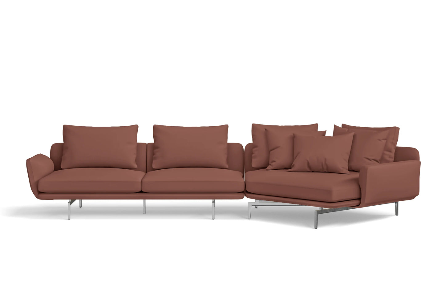 Legnano 4 Seater Right Hand Facing Chaise Lounge Corner Sofa Mauve Leather