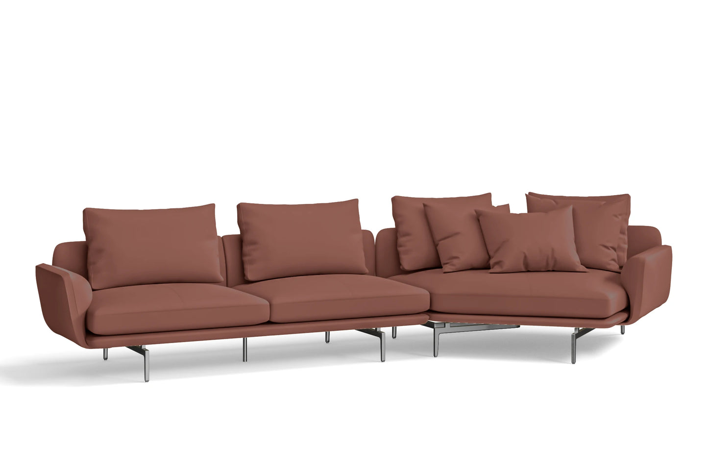 Legnano 4 Seater Right Hand Facing Chaise Lounge Corner Sofa Mauve Leather