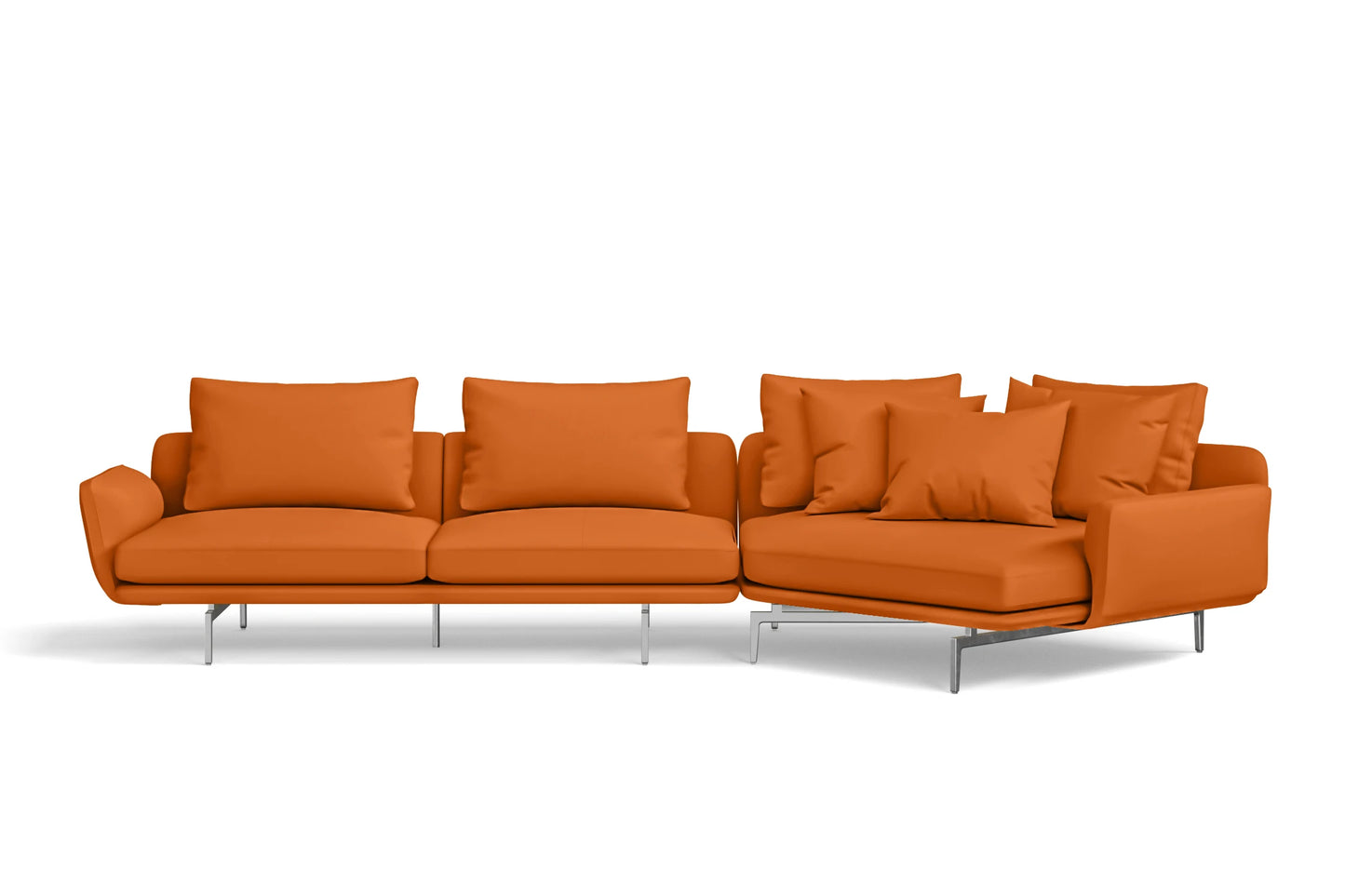 Legnano 4 Seater Right Hand Facing Chaise Lounge Corner Sofa Orange Leather