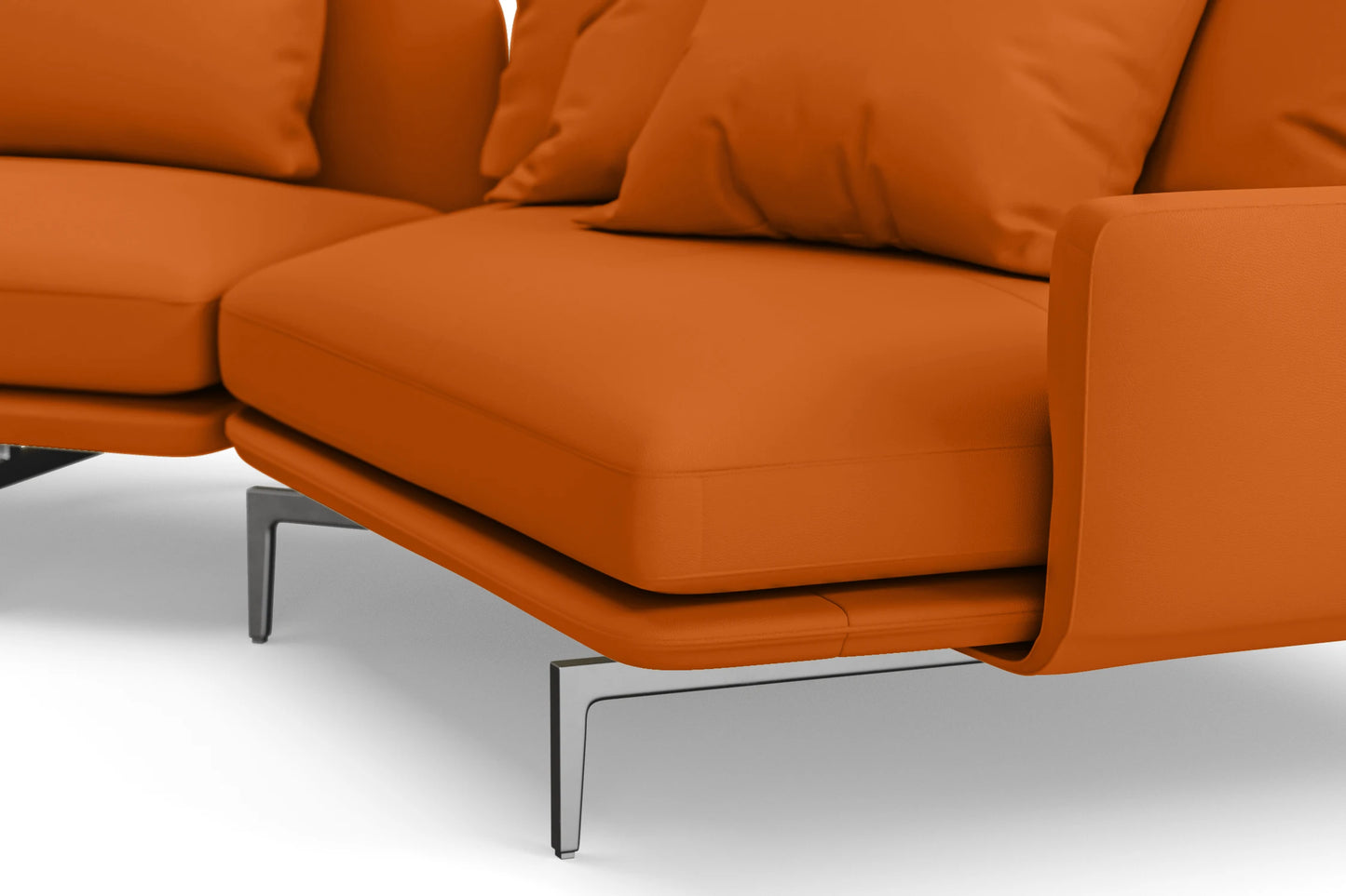 Legnano 4 Seater Right Hand Facing Chaise Lounge Corner Sofa Orange Leather