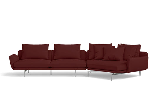 Legnano 4 Seater Right Hand Facing Chaise Lounge Corner Sofa Red Leather