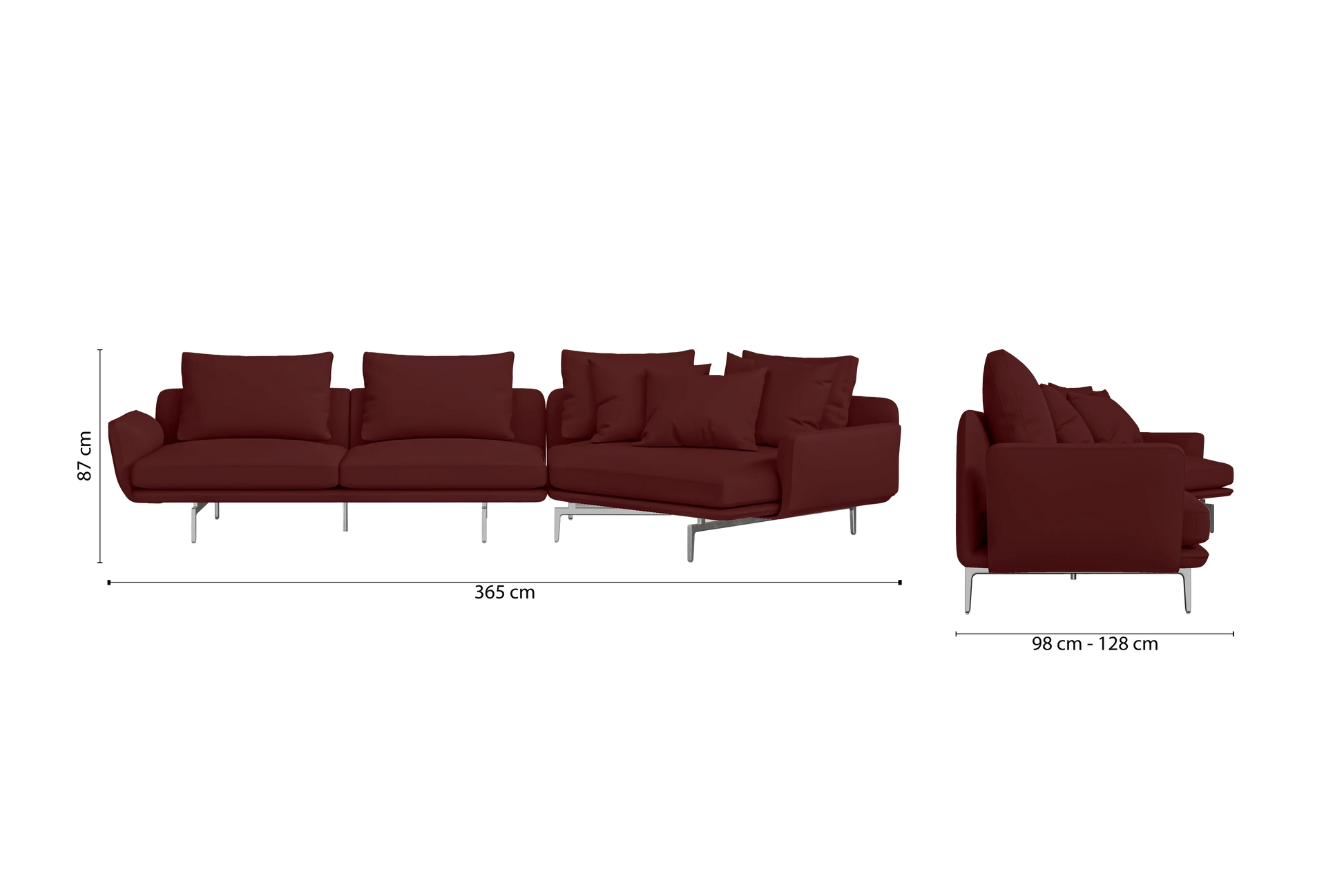 Legnano 4 Seater Right Hand Facing Chaise Lounge Corner Sofa Red Leather