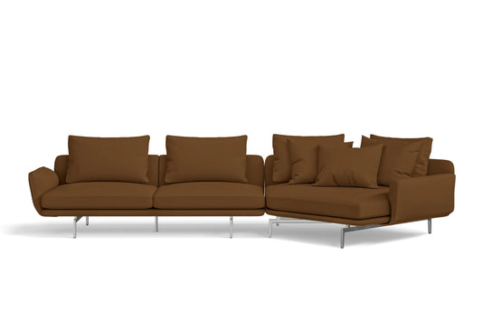 Legnano 4 Seater Right Hand Facing Chaise Lounge Corner Sofa Walnut Brown Leather