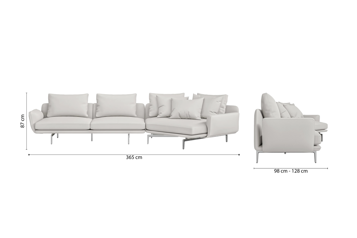 Legnano 4 Seater Right Hand Facing Chaise Lounge Corner Sofa White Leather