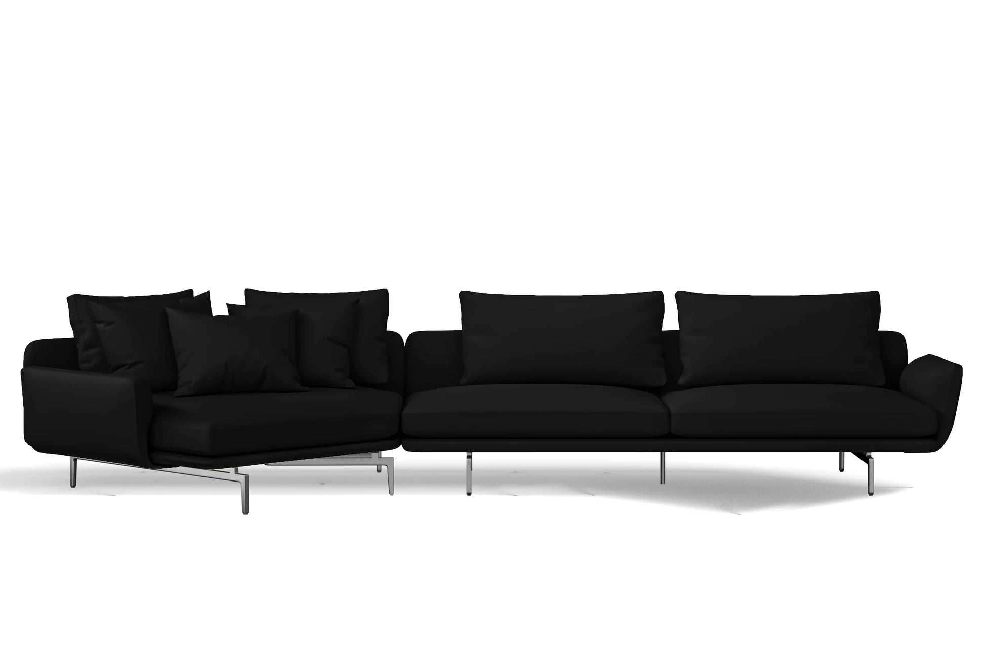 Legnano 5 Seater Left Hand Facing Chaise Lounge Corner Sofa Black Leather