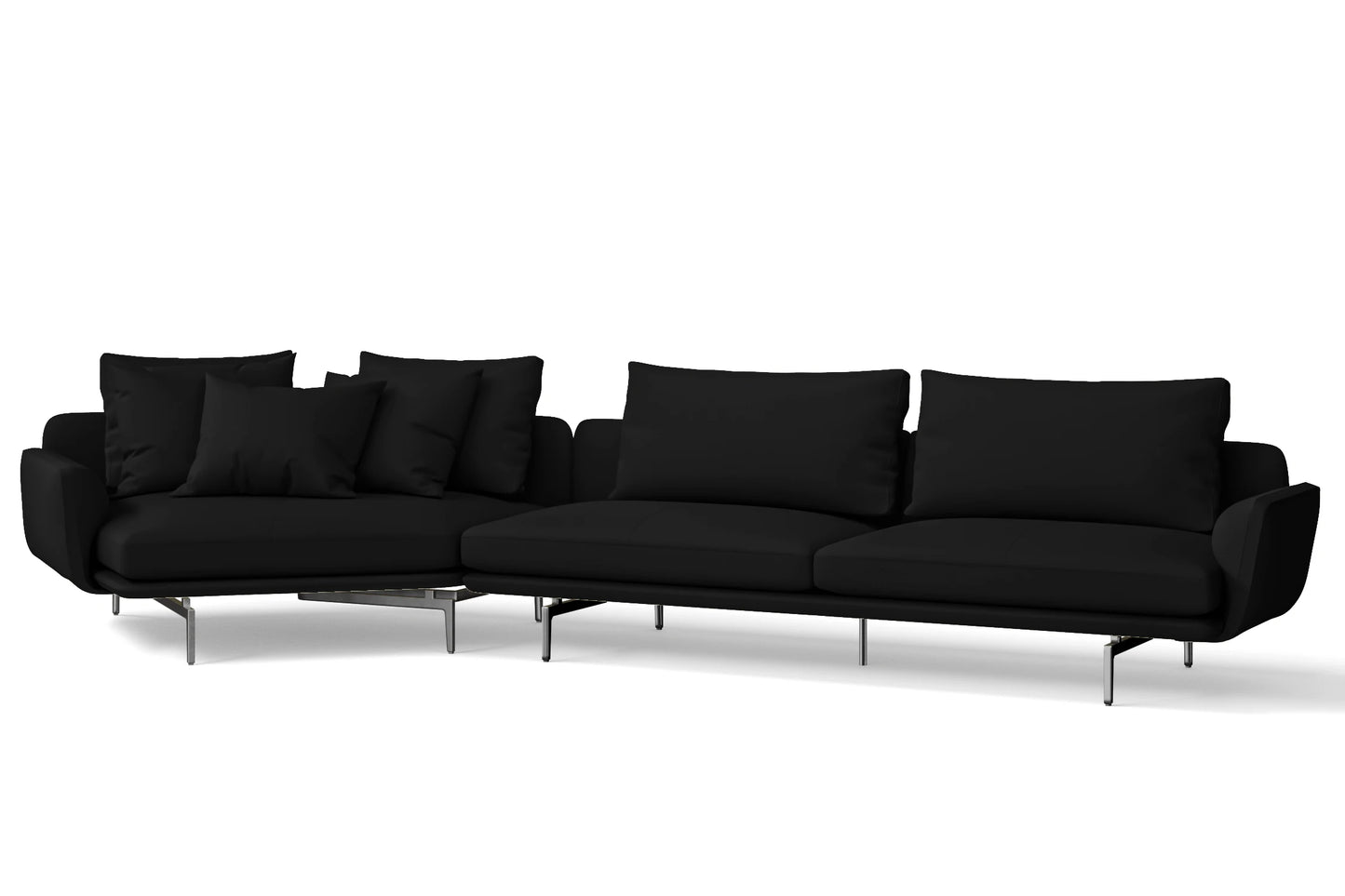 Legnano 5 Seater Left Hand Facing Chaise Lounge Corner Sofa Black Leather