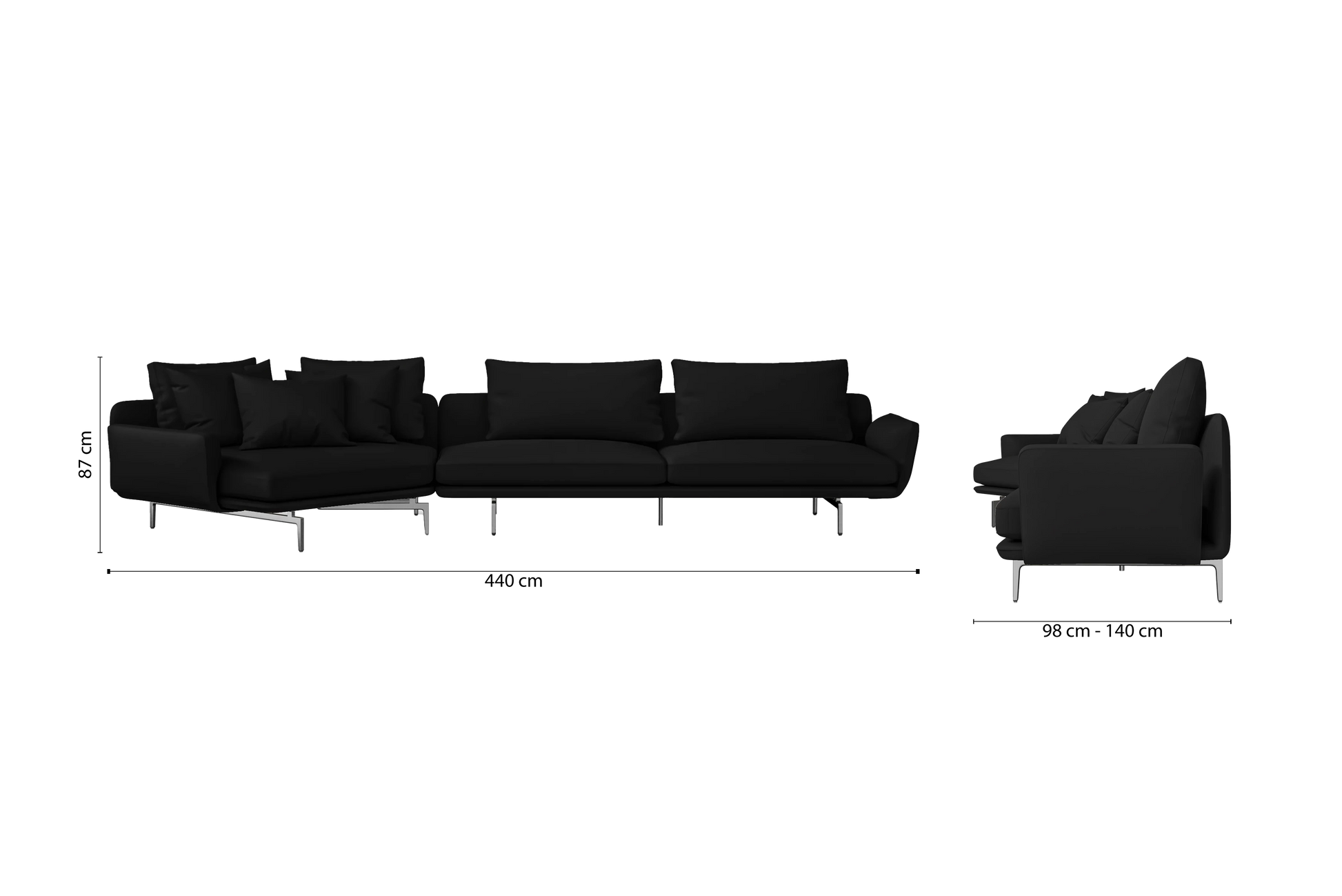 Legnano 5 Seater Left Hand Facing Chaise Lounge Corner Sofa Black Leather