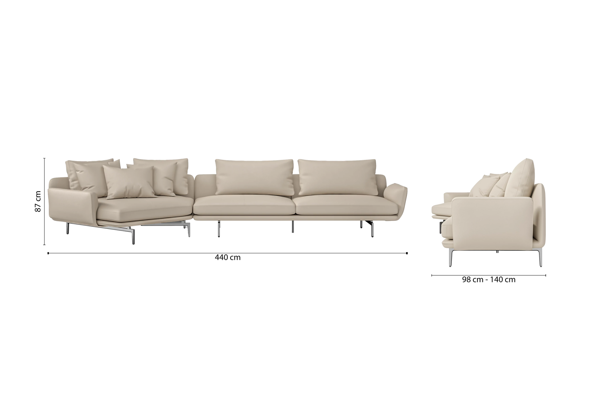 Legnano 5 Seater Left Hand Facing Chaise Lounge Corner Sofa Cream Leather