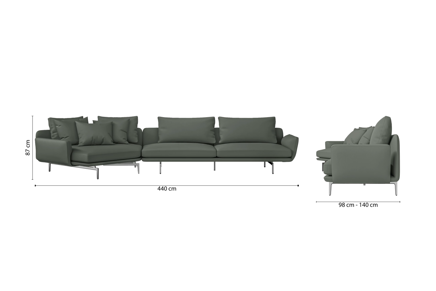 Legnano 5 Seater Left Hand Facing Chaise Lounge Corner Sofa Lush Leather