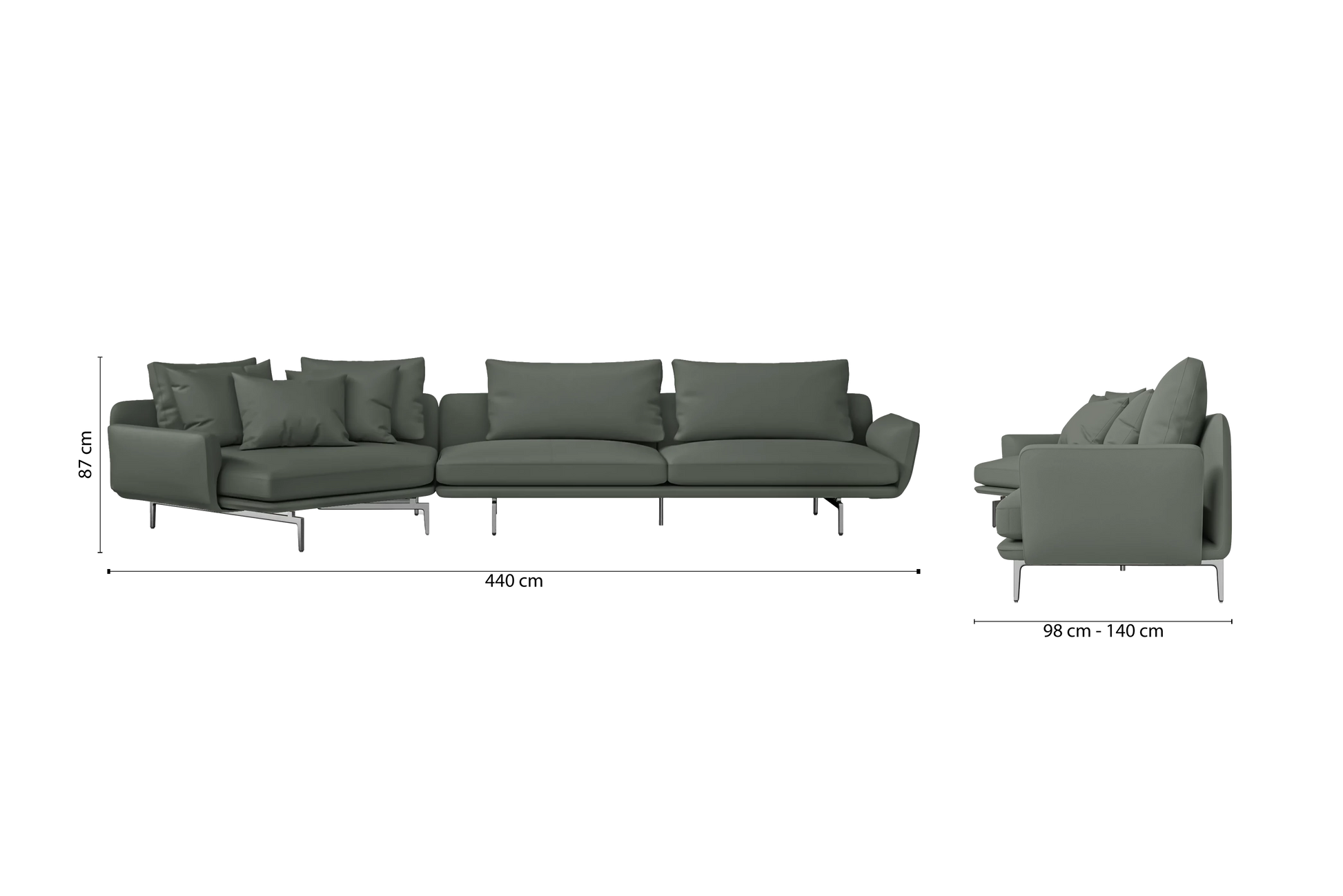 Legnano 5 Seater Left Hand Facing Chaise Lounge Corner Sofa Lush Leather