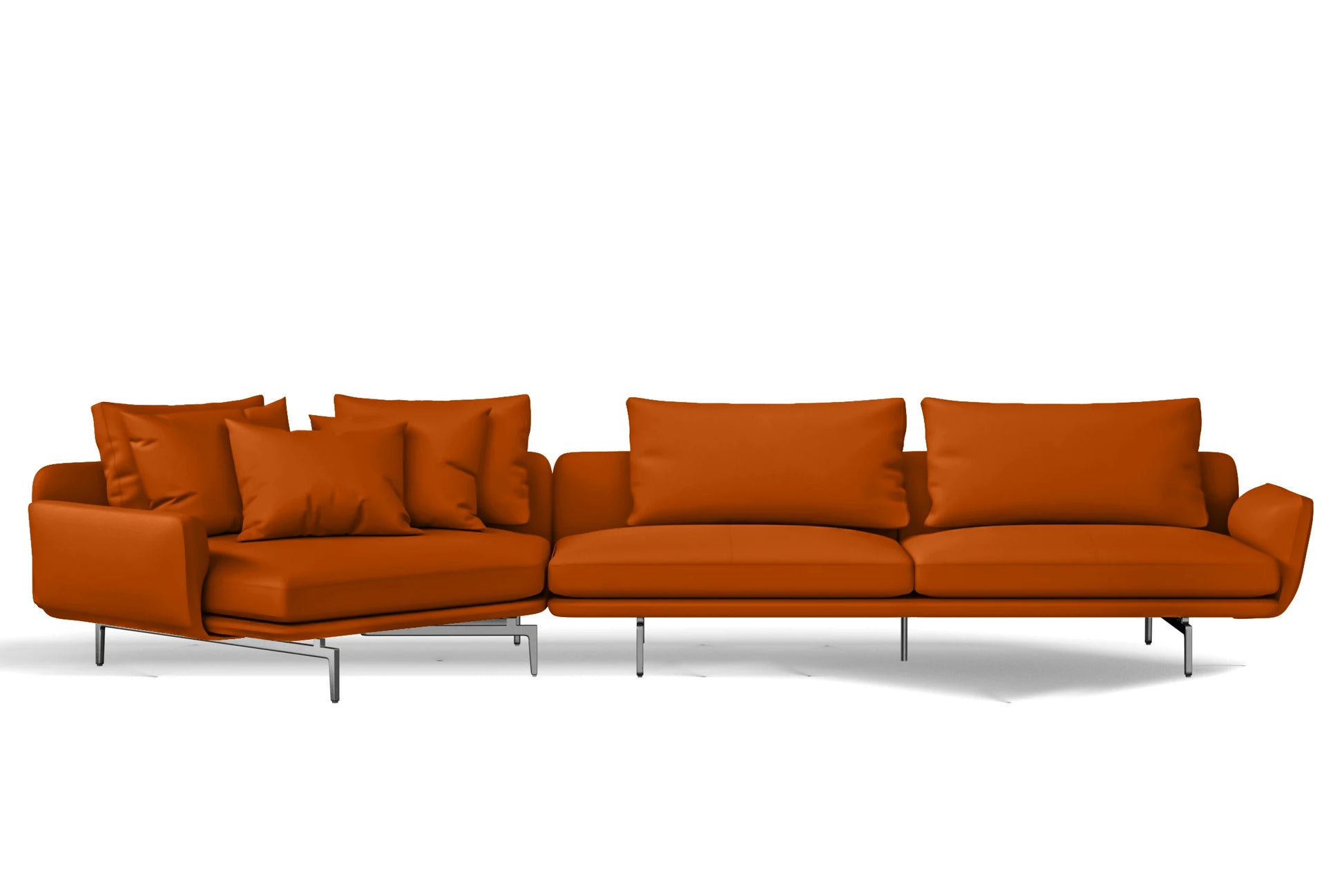 Legnano 5 Seater Left Hand Facing Chaise Lounge Corner Sofa Orange Leather