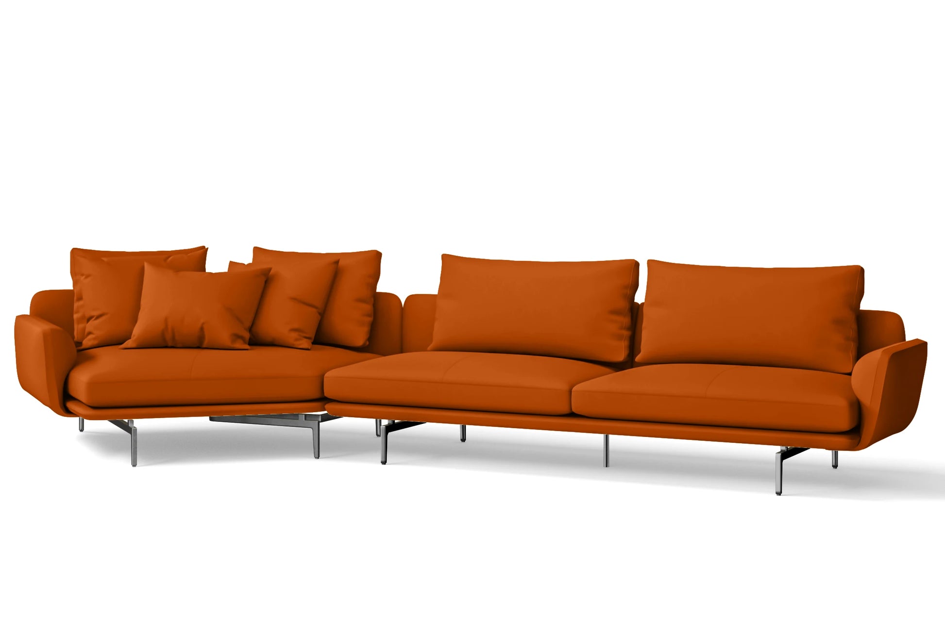 Legnano 5 Seater Left Hand Facing Chaise Lounge Corner Sofa Orange Leather