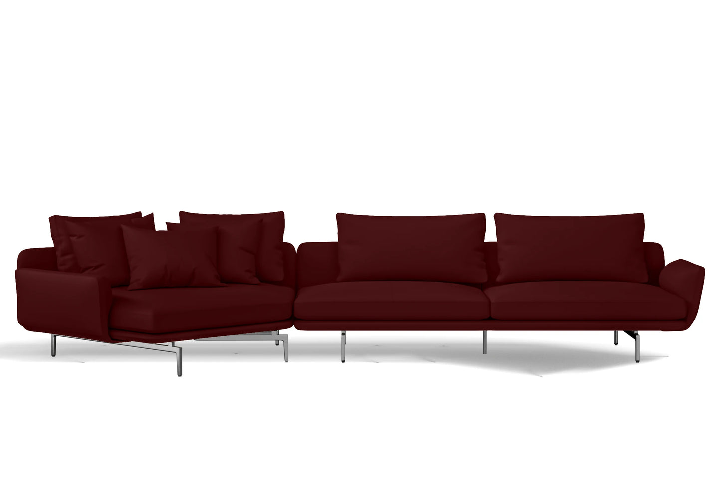 Legnano 5 Seater Left Hand Facing Chaise Lounge Corner Sofa Red Leather