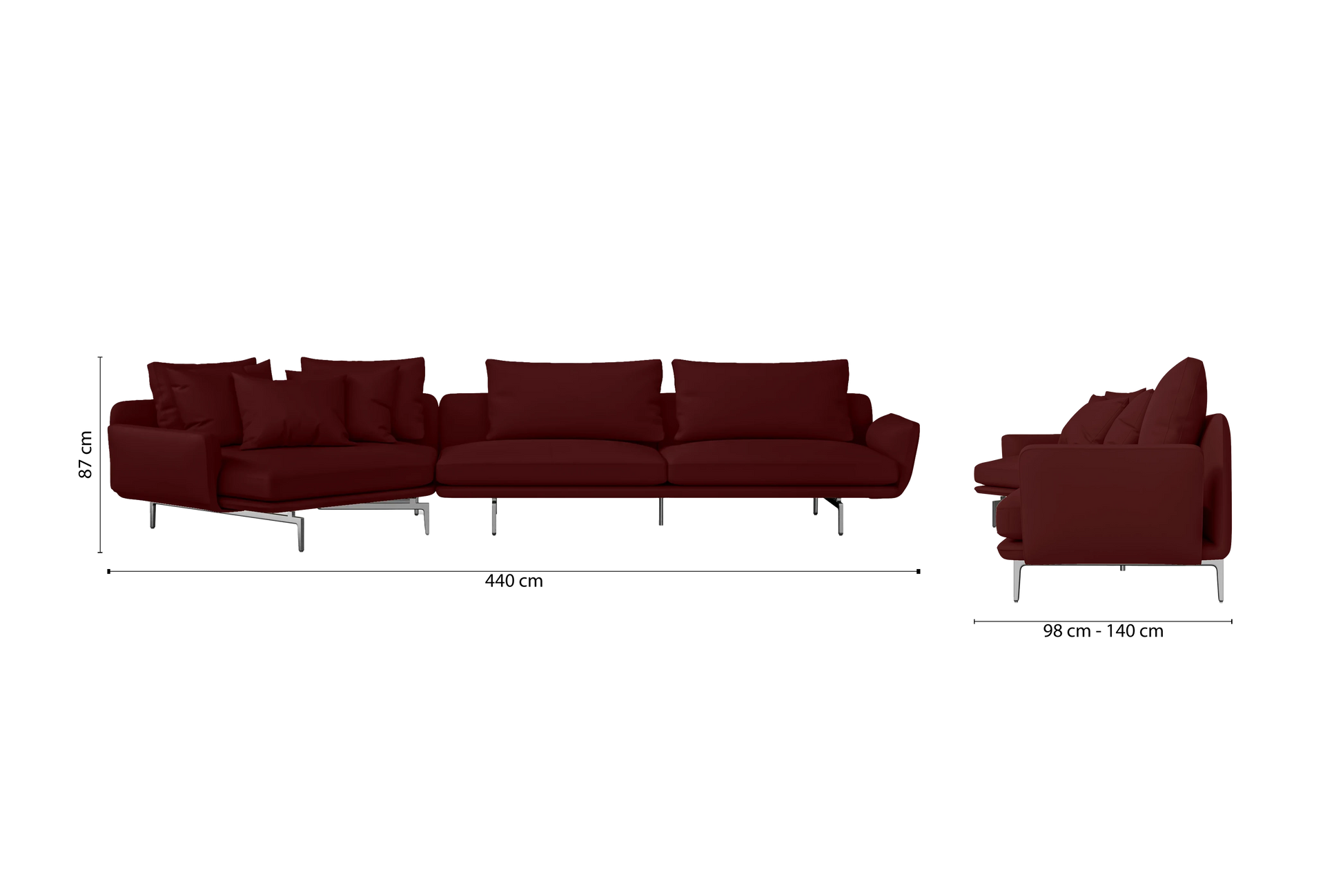 Legnano 5 Seater Left Hand Facing Chaise Lounge Corner Sofa Red Leather