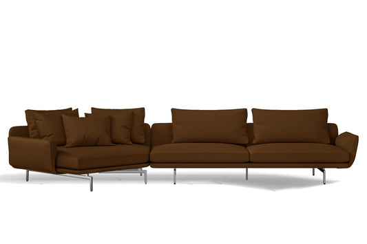 Legnano 5 Seater Left Hand Facing Chaise Lounge Corner Sofa Walnut Brown Leather