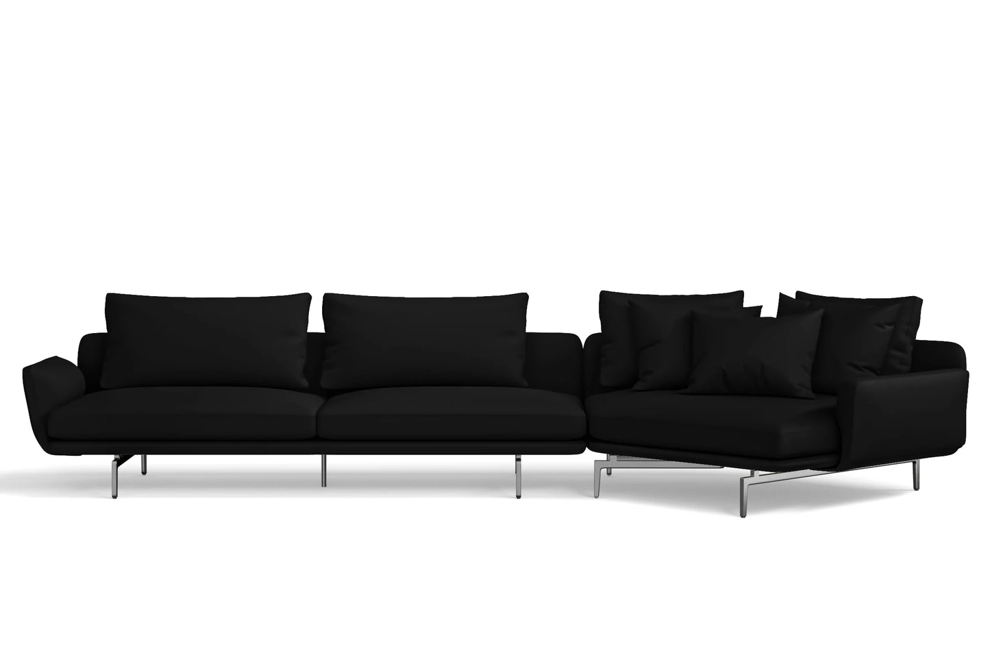 Legnano 5 Seater Right Hand Facing Chaise Lounge Corner Sofa Black Leather