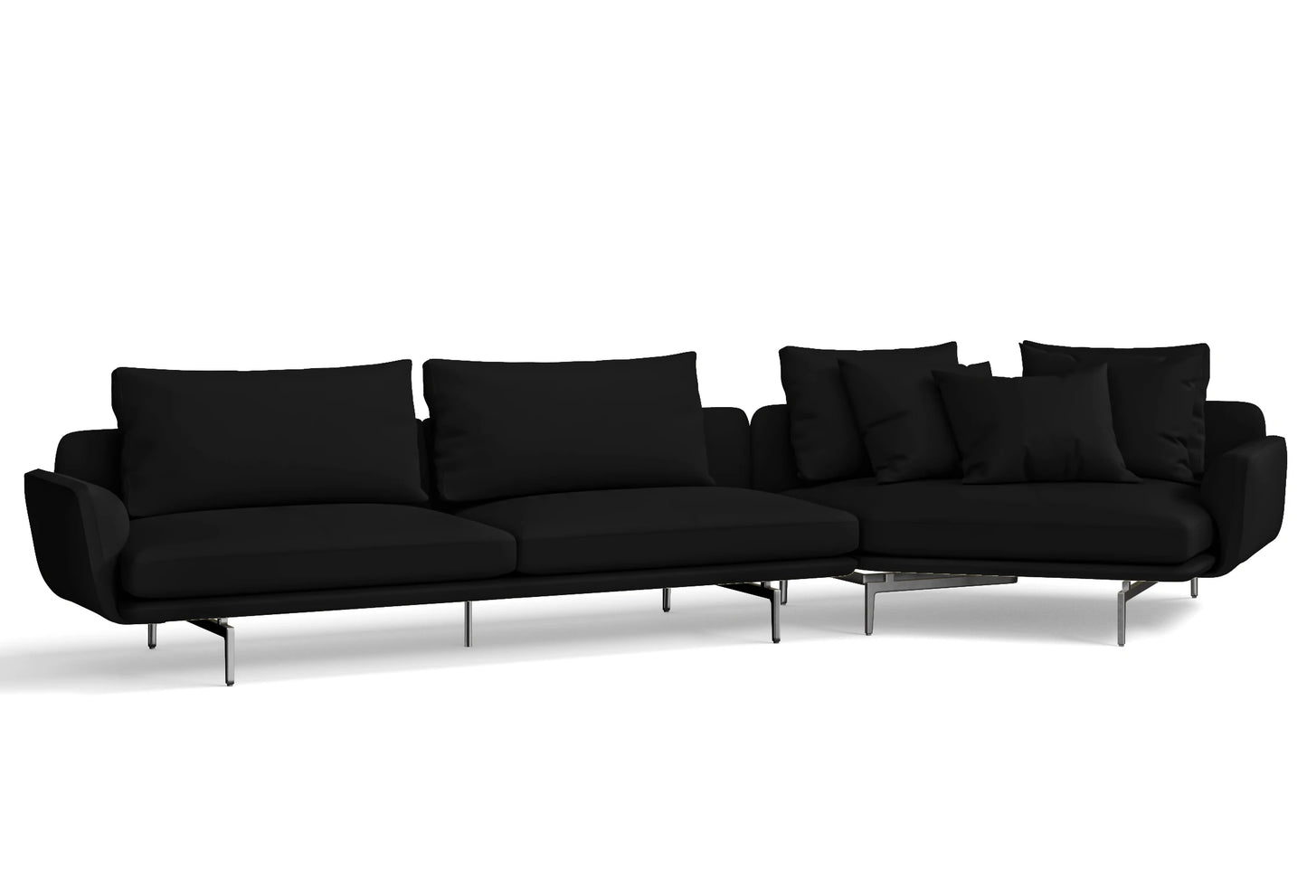 Legnano 5 Seater Right Hand Facing Chaise Lounge Corner Sofa Black Leather