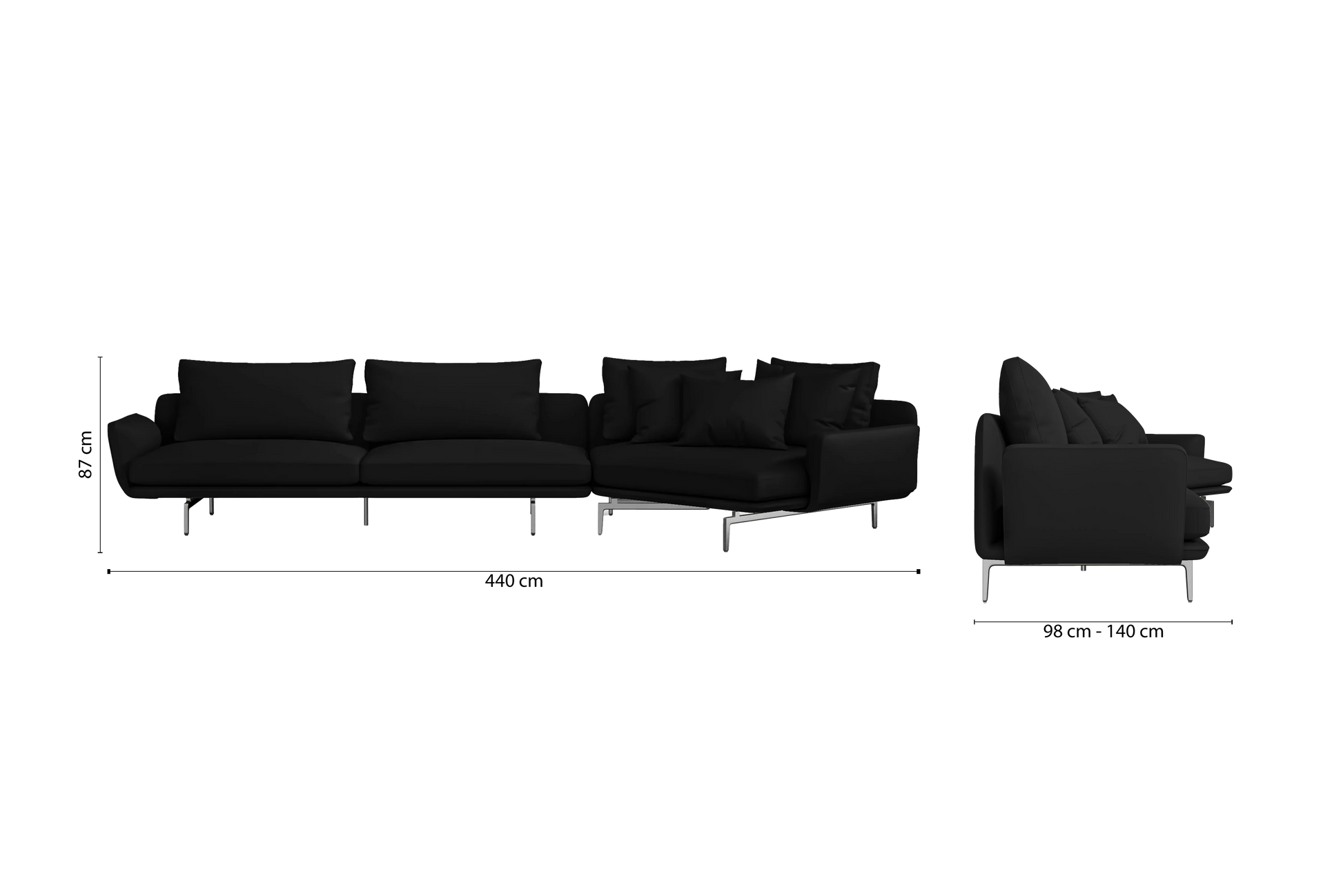 Legnano 5 Seater Right Hand Facing Chaise Lounge Corner Sofa Black Leather