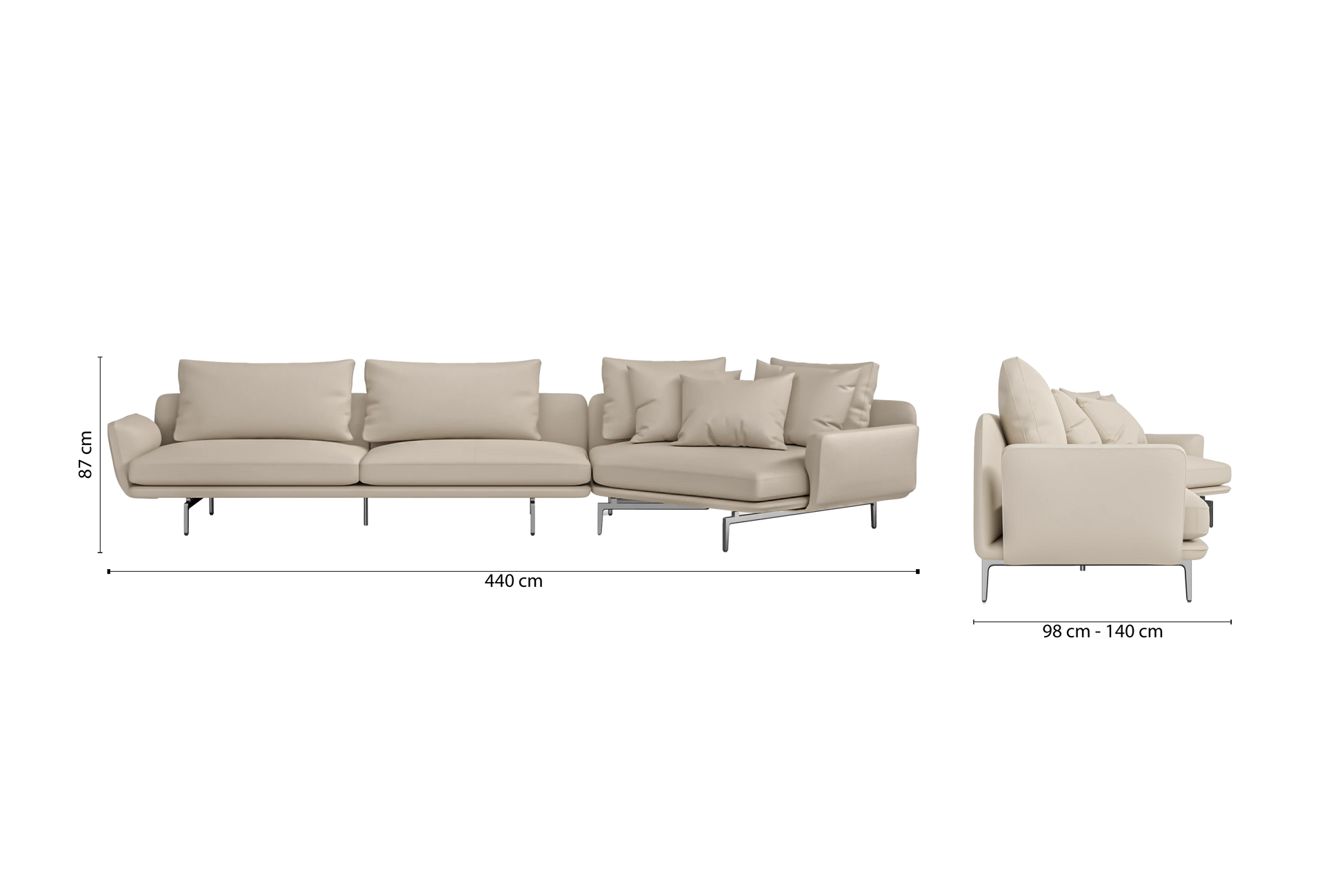 Legnano 5 Seater Right Hand Facing Chaise Lounge Corner Sofa Cream Leather