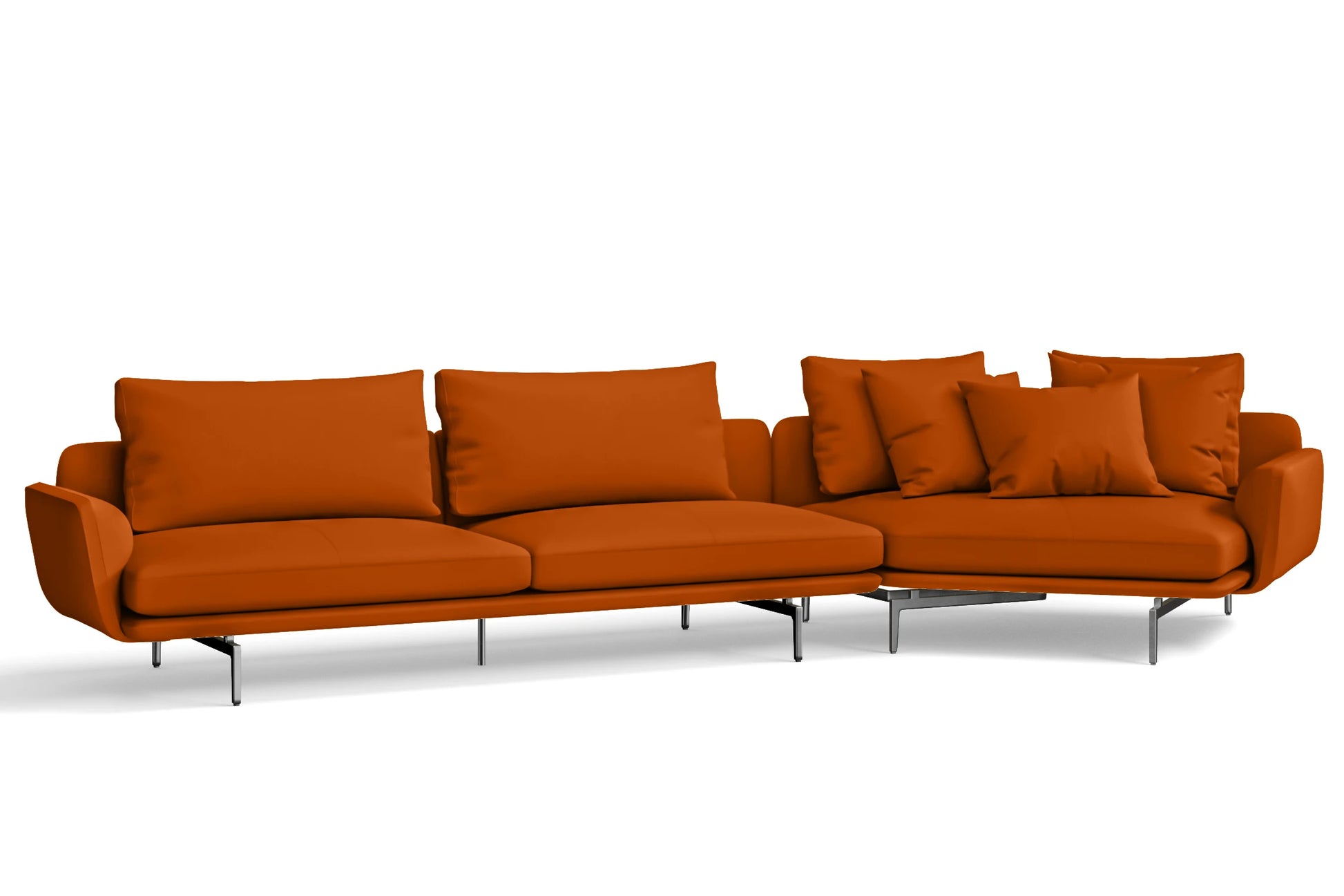 Legnano 5 Seater Right Hand Facing Chaise Lounge Corner Sofa Orange Leather