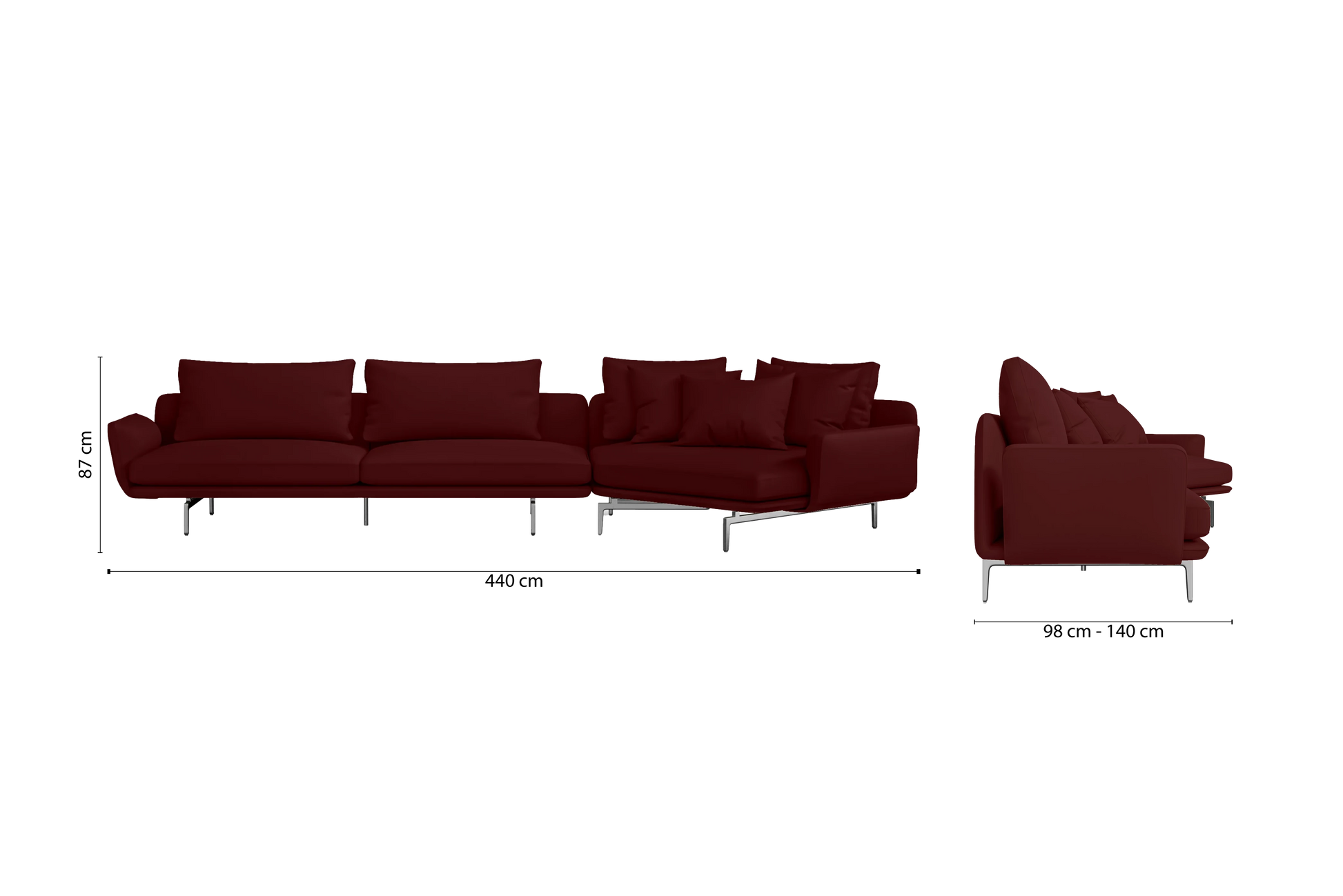 Legnano 5 Seater Right Hand Facing Chaise Lounge Corner Sofa Red Leather