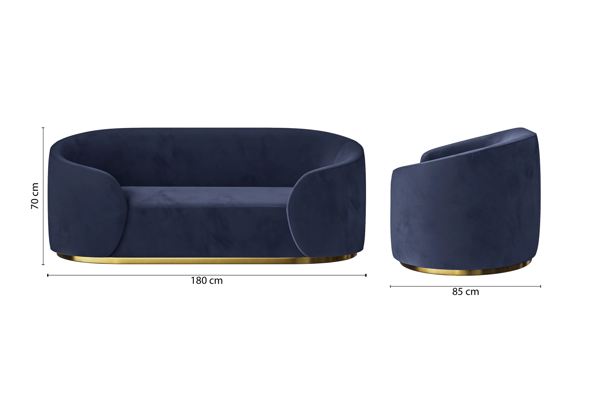 Livorno 2 Seater Sofa Dark Blue Velvet