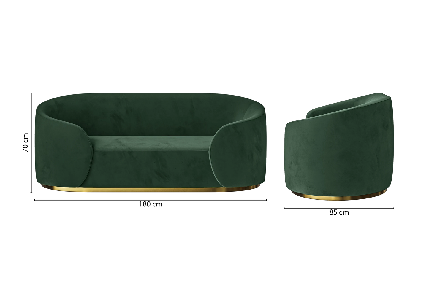 Livorno 2 Seater Sofa Green Velvet