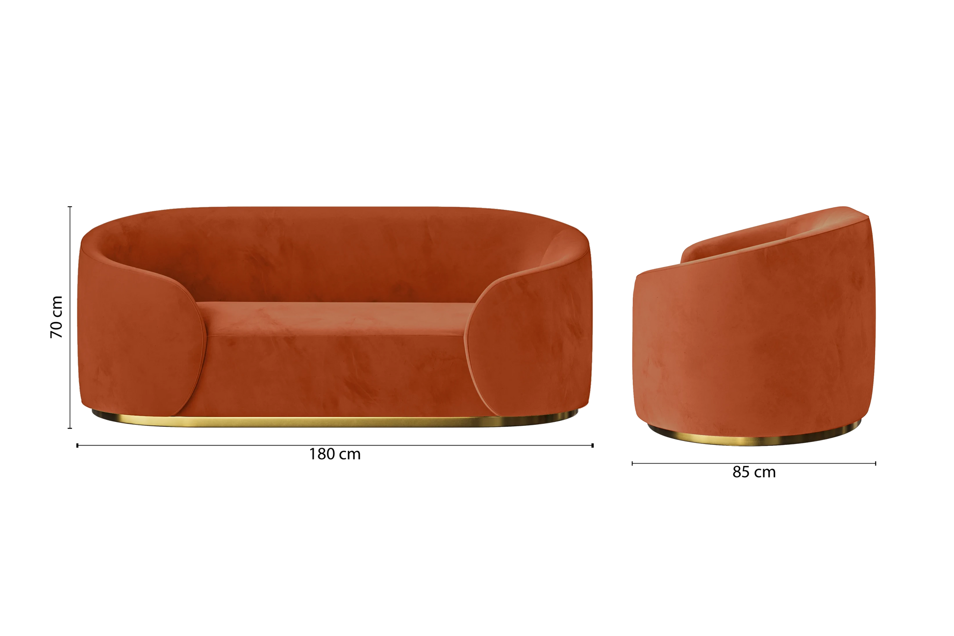 Livorno 2 Seater Sofa Orange Velvet