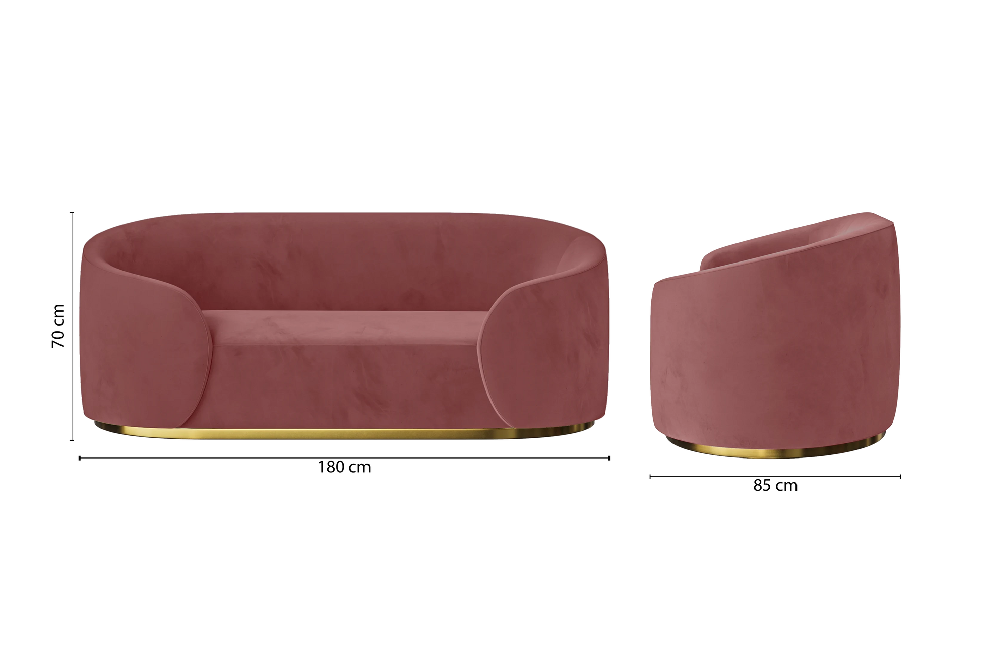 Livorno 2 Seater Sofa Pink Velvet