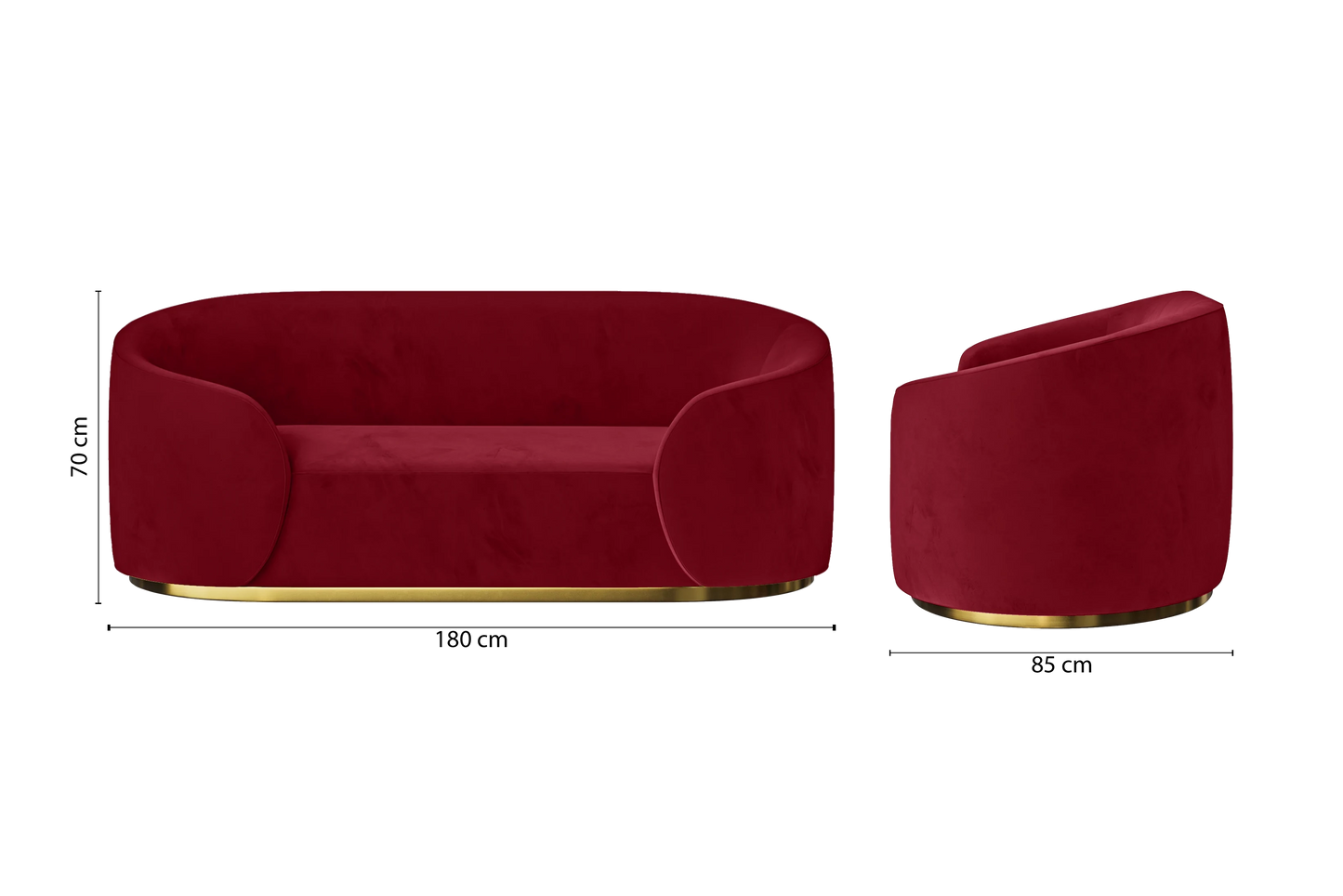 Livorno 2 Seater Sofa Red Velvet