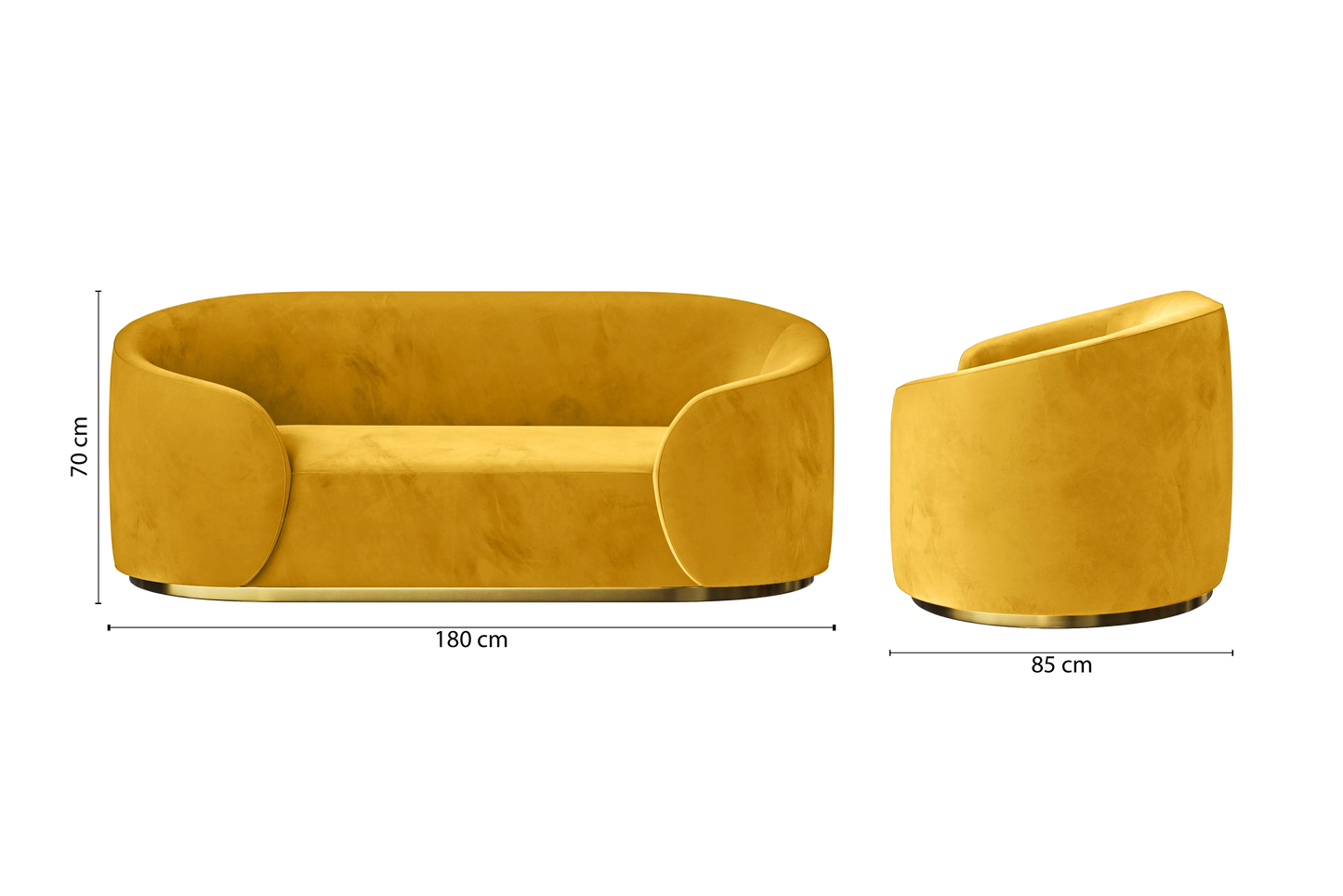 Livorno 2 Seater Sofa Yellow Velvet