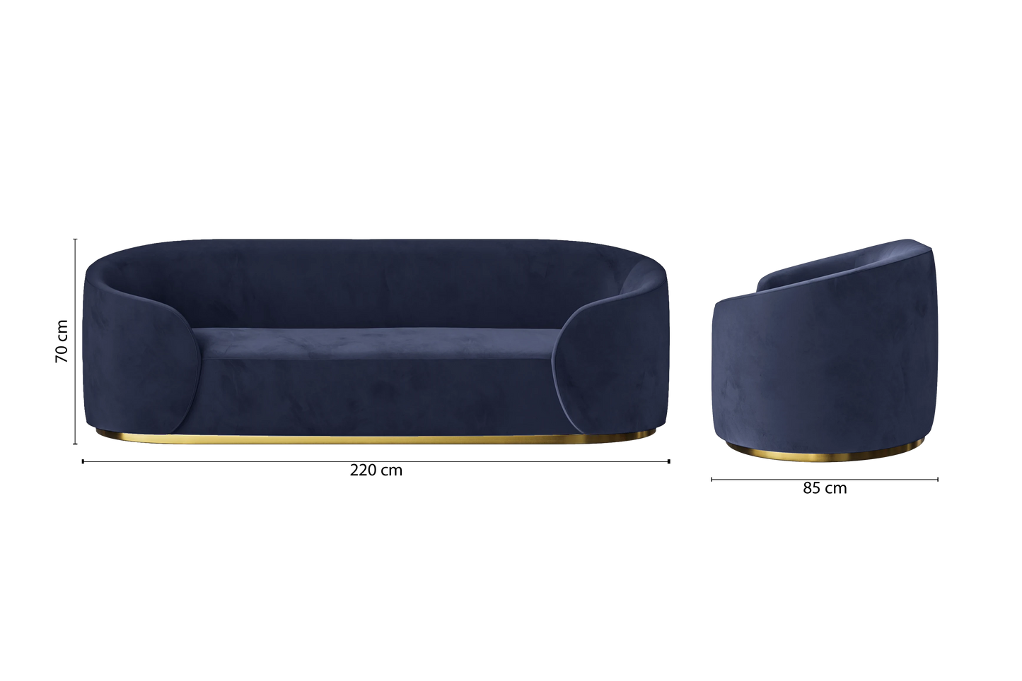 Livorno 3 Seater Sofa Dark Blue Velvet