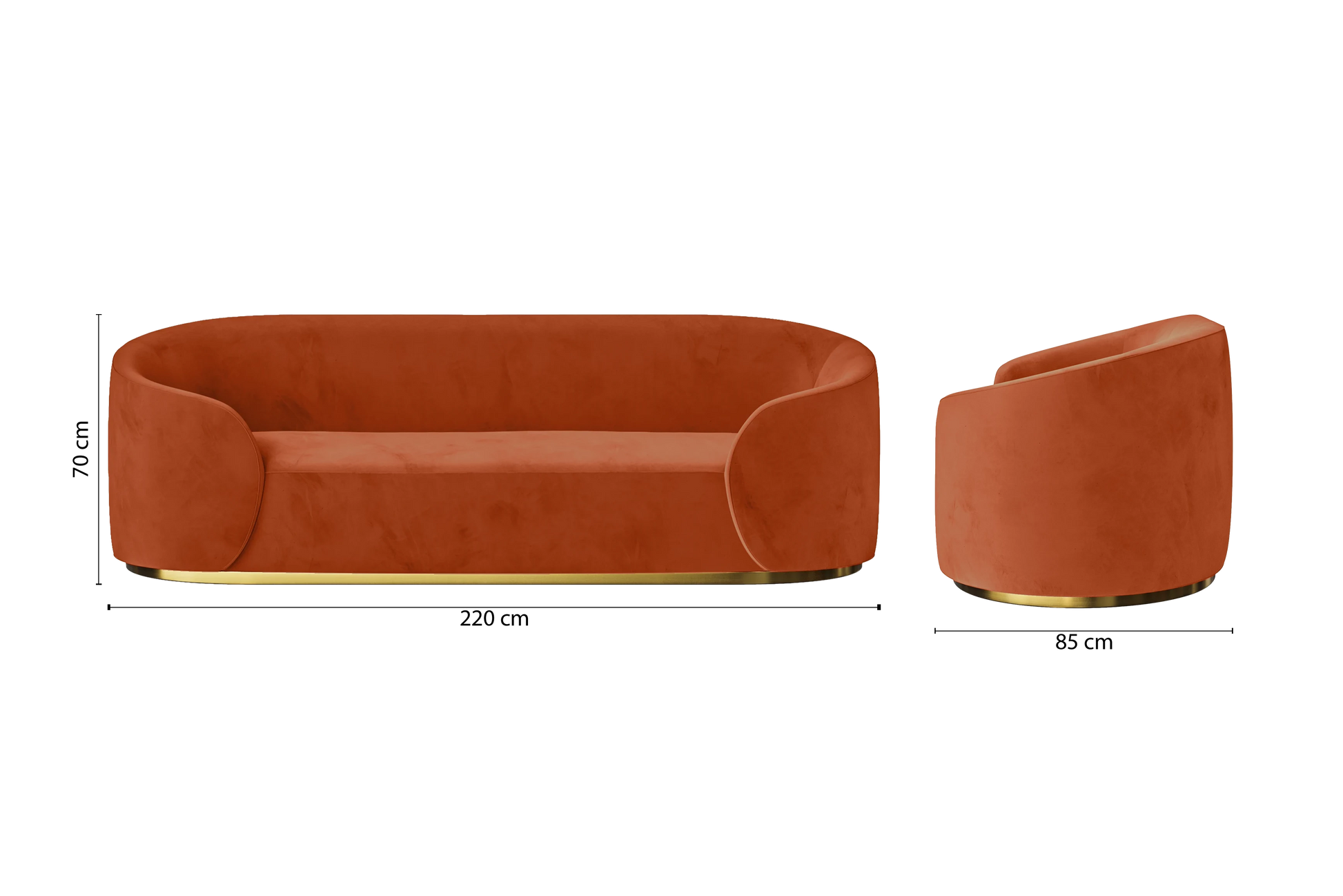 Livorno 3 Seater Sofa Orange Velvet