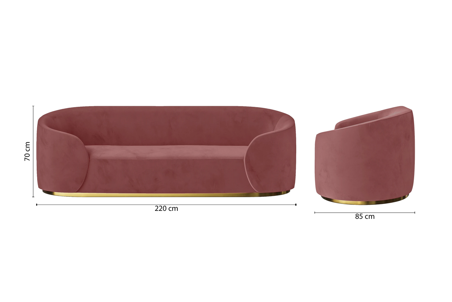 Livorno 3 Seater Sofa Pink Velvet