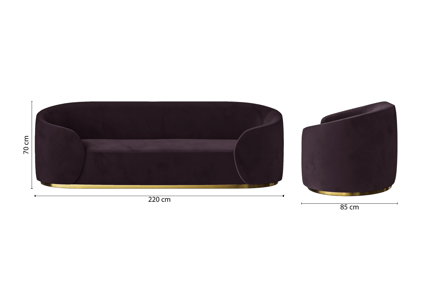 Livorno 3 Seater Sofa Purple Velvet