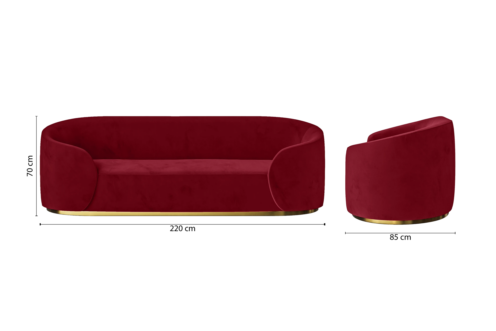 Livorno 3 Seater Sofa Red Velvet