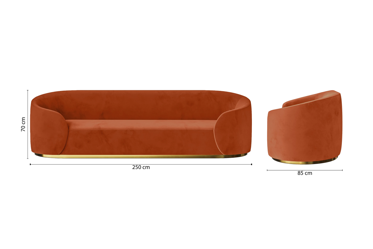 Livorno 4 Seater Sofa Orange Velvet