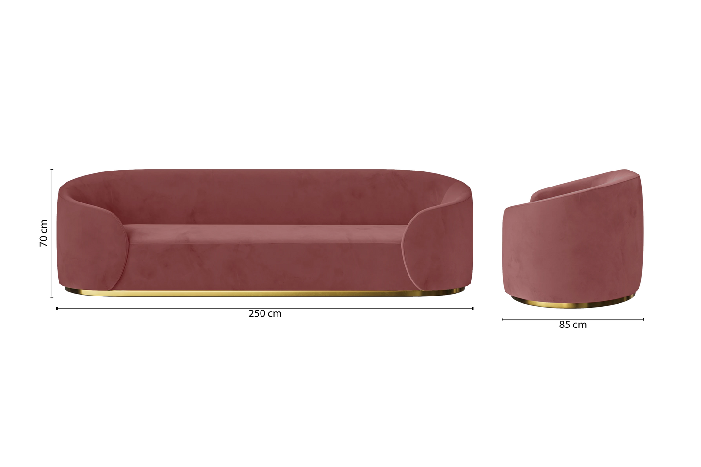 Livorno 4 Seater Sofa Pink Velvet