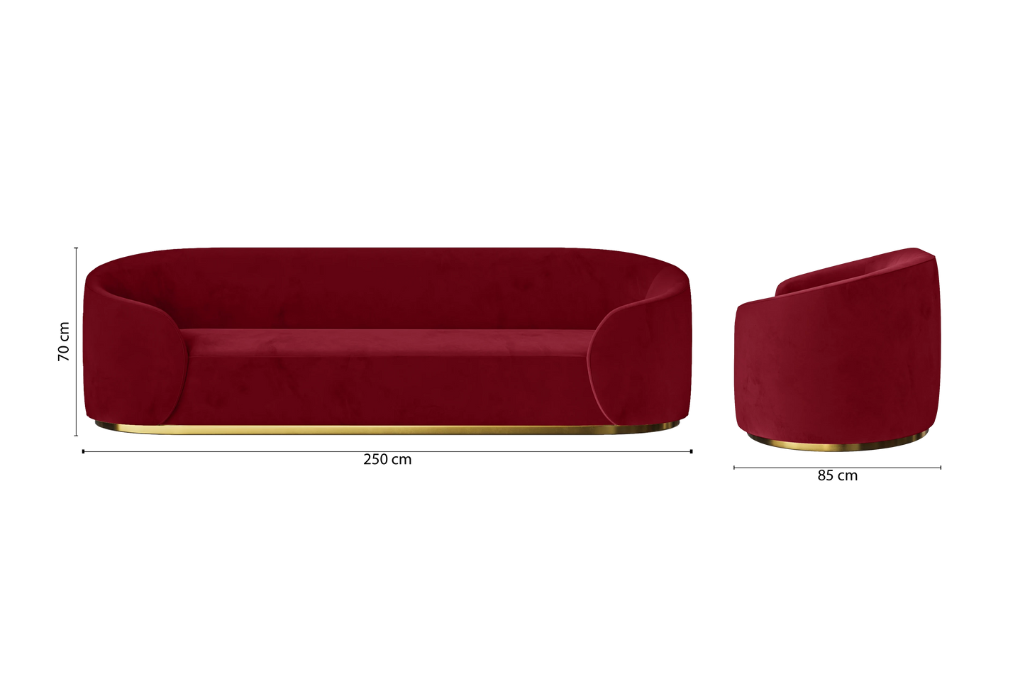 Livorno 4 Seater Sofa Red Velvet