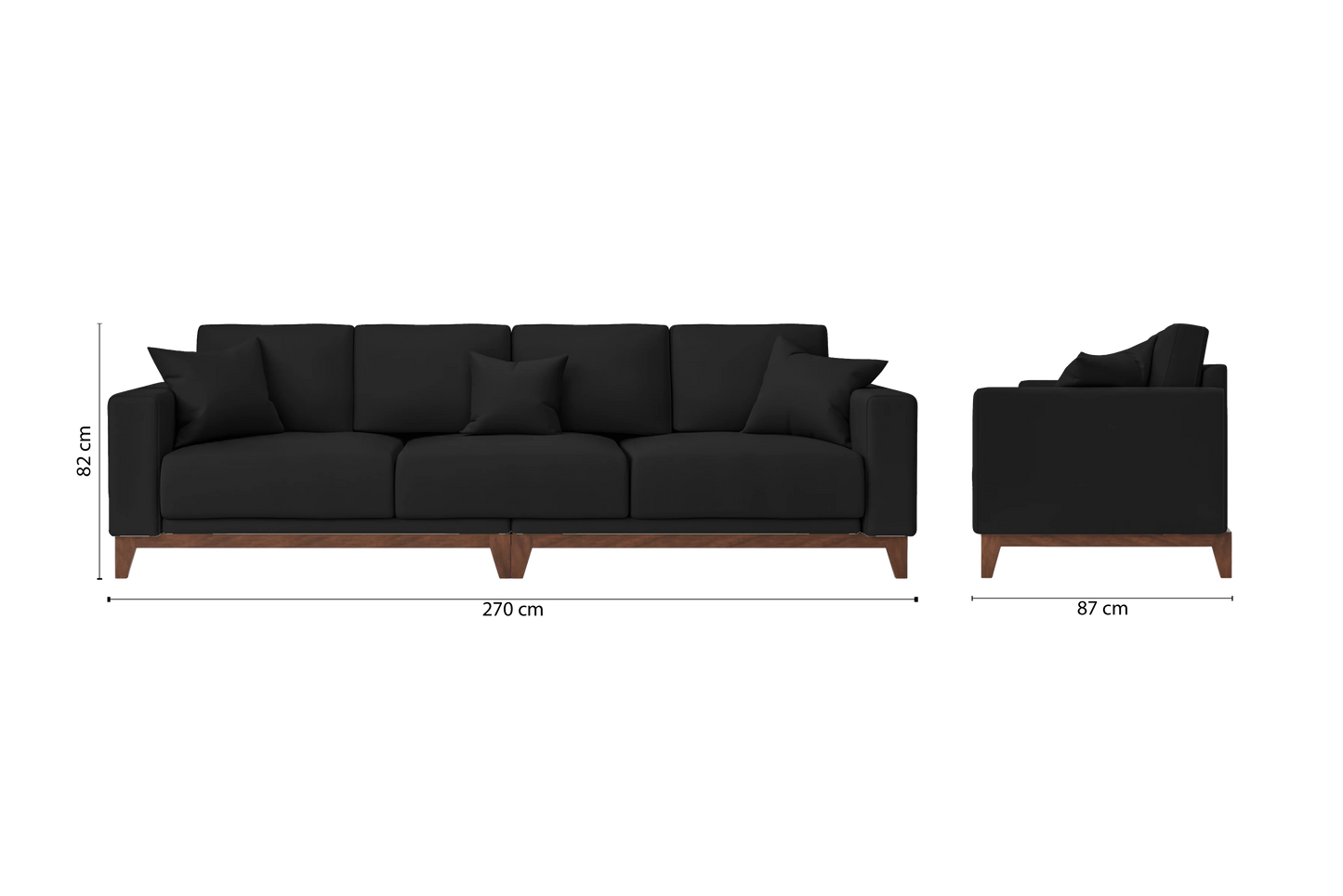 Lucca 4 Seater Sofa Black Leather