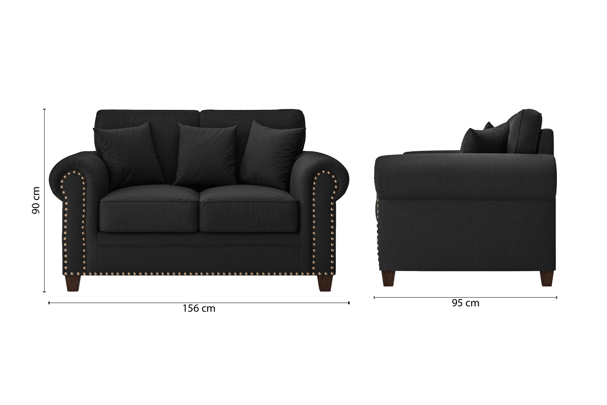 Marano 2 Seater Sofa Black Linen Fabric