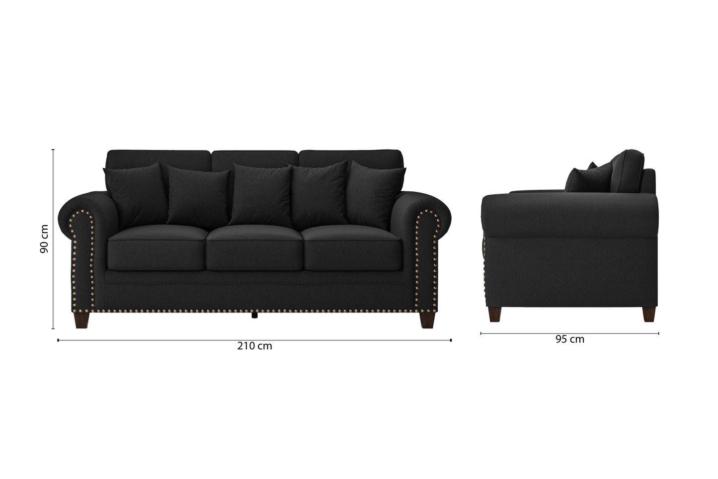 Marano 3 Seater Sofa Black Linen Fabric